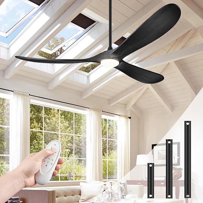 52" Outdoor Ceiling Fans with Lights and Remote Control, Wood Ceiling Fan with Lights High CFM Quiet 3 Blade Wood Walnut Fan, Propeller Ceiling Fan for Outdoor/Patio,Matte Black