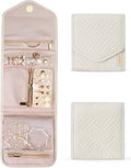 BAGSMART Travel Jewelry Organizer Case Foldable Jewelry Roll for Journey Rings, Necklaces, Earrings, Bracelets,Mini,Beige