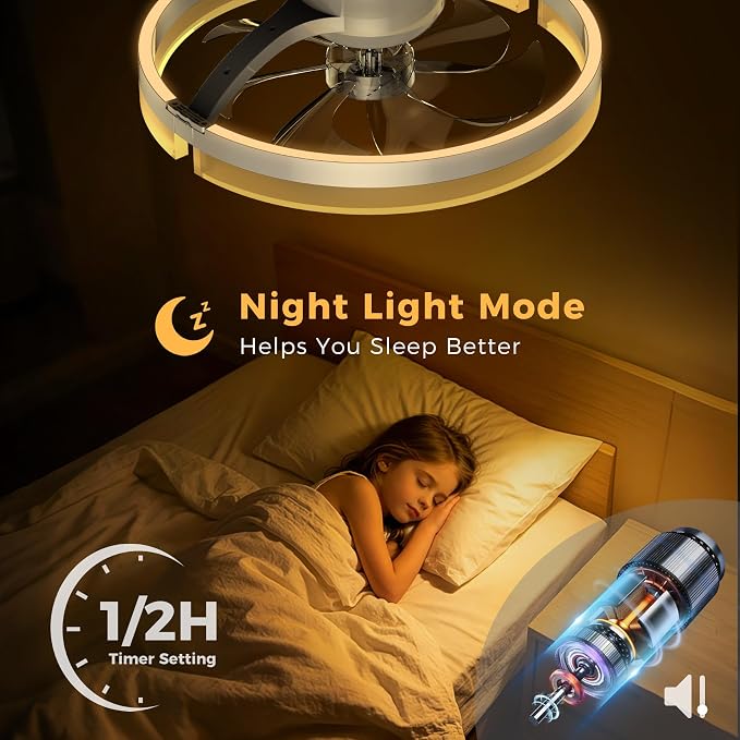 RGB Ceiling Fans with Lights and Remote, 20 Inch Flush Mount Low Profile Ceiling Fan with Light,3000K-6500K Dimmable,Modern LED Fandelier Ceiling Fan for Bedroom Living Room (White)