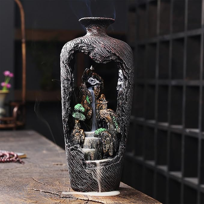 Backflow Incense Burner Cone Holder Waterfall Incense Burner Cool Inscent Fountain Falling Smoke Mountain Water Fall Incent Back Flow