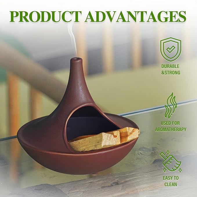 3 in 1 Incense Holder for Palo Santo Sticks Sage Bundles Cone Incense, Handcrafted Ceramic Incense Burner Holder Ash Catcher with Chimney, Smudge Bowl for Yoga Meditation Home Decor (Chimney Red)