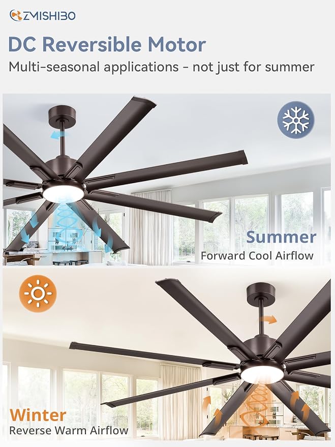 72" Industrial Ceiling Fans with Lights, Large Ceiling Fan with 3CCT, 8 Reverisble Aluminum Blades, Quiet DC Motor, 6-Speed Remote, Indoor/Outdoor Ceiling Fans for Patios/Garage/Porch, Oil bronze