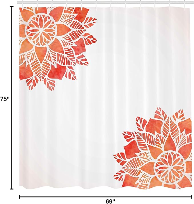 Ambesonne Floral Shower Curtain, Watercolors Lace Flower Petals in Soft Pastel Tones with Eastern Effect Design, Cloth Fabric Bathroom Decor Set with Hooks, 69" W x 75" L, Coral White