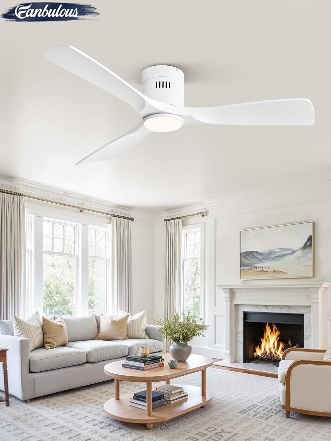 Fanbulous 52" Ceiling Fans with Lights and Remote Control,Modern Flush Mount Ceiling Fan with 3 CCT,Low Profile Ceiling Fans with 6-Speeds Reversible DC Motor for Patio Living Room Bedroom(White)