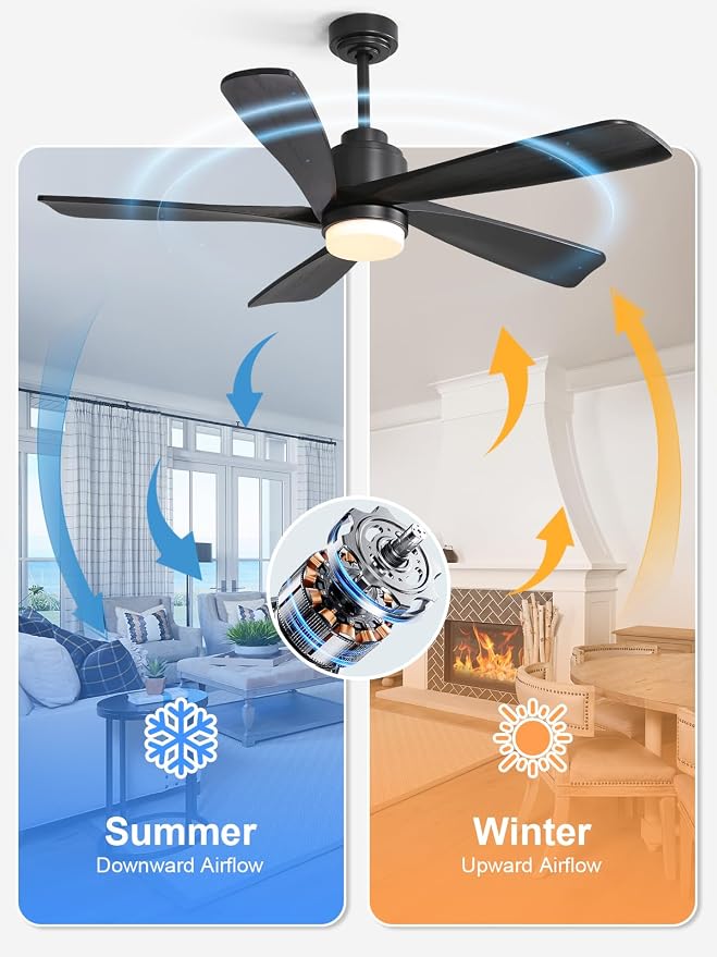 Sofucor Ceiling Fan with Lights and Remote, 52 Inch Modern Wood Ceiling Fan for Indoor Farmhouse Bedroom Living Room Outdoor Patio Porch (Black, 52 inch)