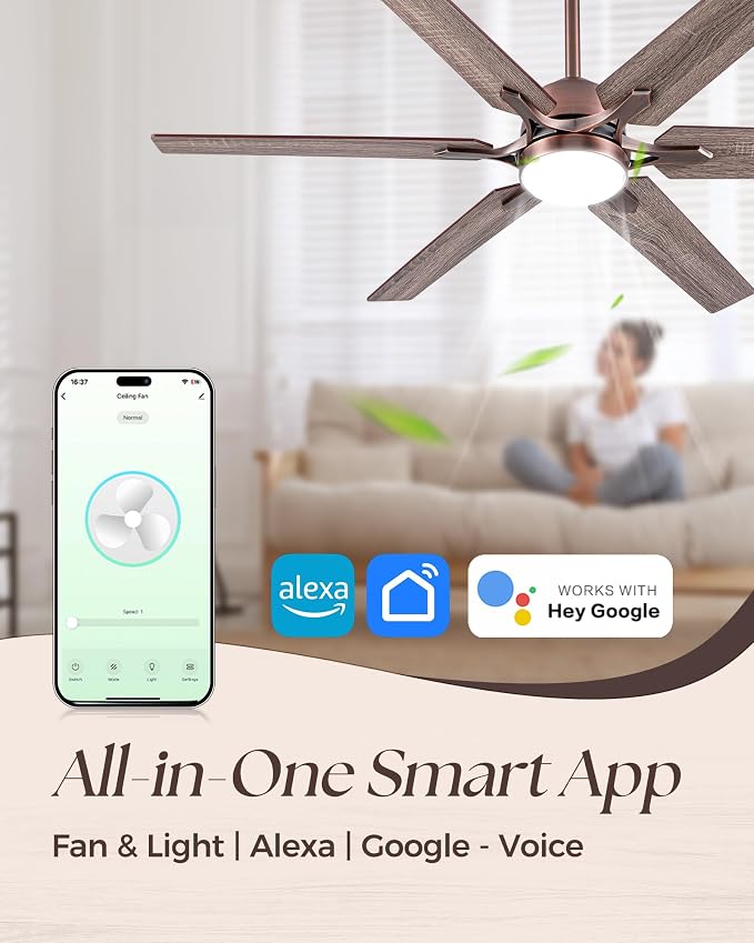 52 Inch Smart Ceiling Fan with Alexa APP,Oil Rubbed Bronze Indoor Ceiling Fan with Light,6 Speed,3CCT,Dual Finish 6 Blades,Quiet DC Motor Outdoor Fan for Patio or Bedroom