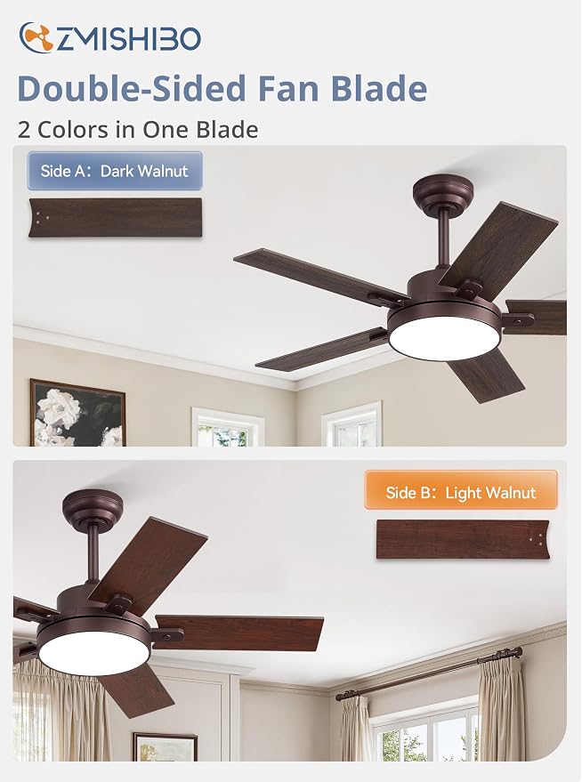 ZMISHIBO 42" Ceiling Fans with Lights, Smart Remote/APP Control, Farmhouse Ceiling Fan with 6 Speeds & 3CCT, Dimmable 30W LED, Quiet DC Motor, Noiseless for Living Room, Bedroom, Kitchen, Oil Bronze