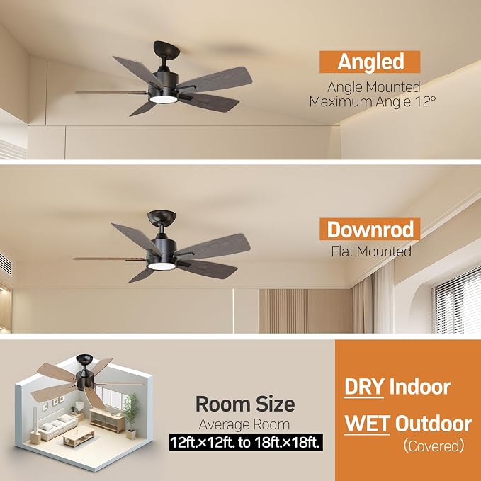 TALOYA 42 Inch Ceiling Fans with Lights Led Remote Control Low Profile Flush Mount for Bedroom Home Outdoor Patio Living Room,3 Color Temperatures,Dimmable,DC Motor,Reversible,5 Blades,Black Walnut