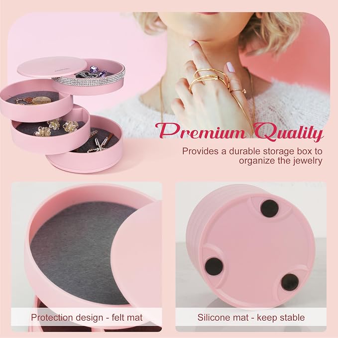 CONBOLA Jewelry Holder Organizer Ideas for Women, Small Jewelry Storage Box Earring Holder, 5-Layer Rotating Jewelry Storage Tray with Lid for Bracelets Rings Bracelets