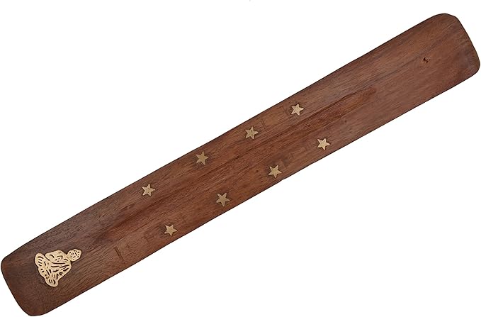 ® Wooden Incense Burner Flat Ash Catcher Assorted Designs with Brass Inlay (12)