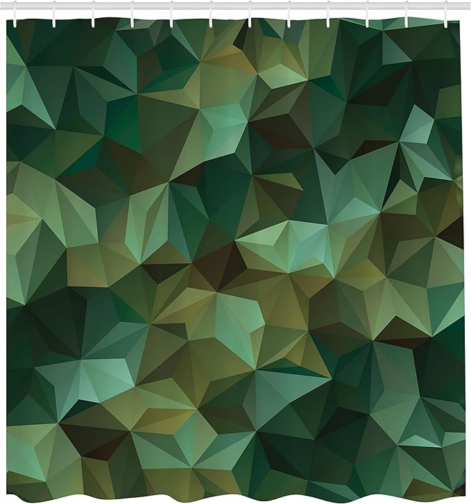 Ambesonne Geometric Shower Curtain, Abstract Style Composition Camouflage Design Angular Polygon Design, Cloth Fabric Bathroom Decor Set with Hooks, 69" W x 75" L, Jade Green