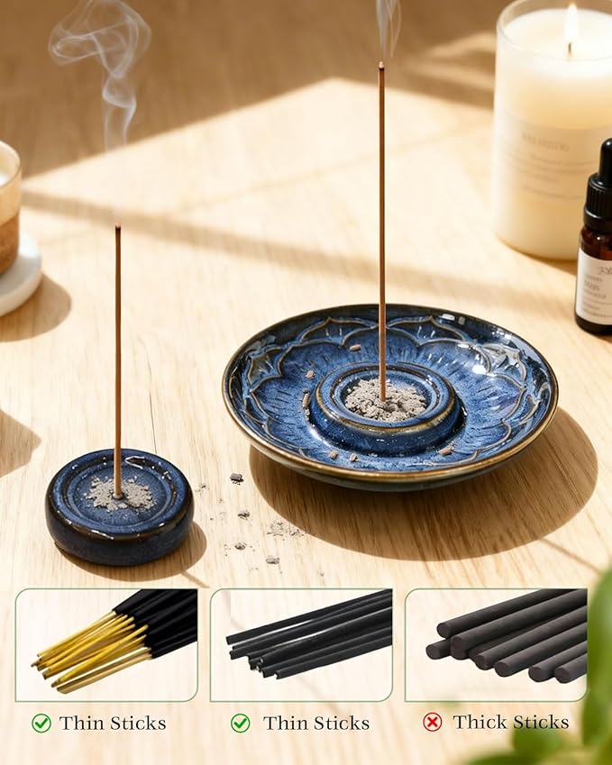 Palo Santo Holder Incense Burner for Sage, Ceramic Incense Holder for Sticks & Cones, 3-in-1 Chimney Burner with Detachable Lotus Stick Tray, Meditation Home Decor Gift