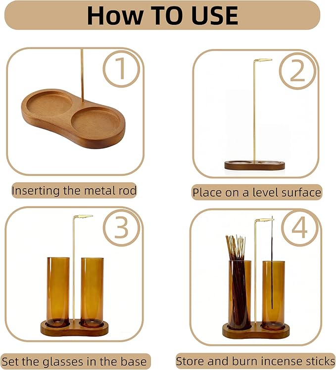 Amber Glass Incense Holder,Retro Incense Sticks Burner Holder with Storage,Hang Upside Down Incense Holder for Sticks with Glass Ash Catcher for Meditation Yoga Spa Room Decor (Amber)