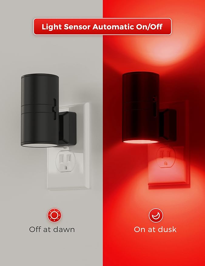 L LOHAS LED Red Night Light, Circadian Night Lights Plug into Wall, 2 Pack | LED Nightlights with Light Sensor, Sleep Aid Red, Dimmable Night Light for Nursery Kids Adults, Home Decor, Hallway, Bedroom