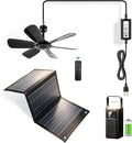 Portable Ceiling Fan, USB Plug-In, 5V DC Powered, 6 Blades, Indoor/Outdoor RV Camping Tent Canopy, Hanging, Quiet Operation (with power bank and solar panel)