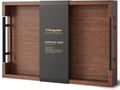 Fibogollo Bamboo Serving Tray with Metal Handles,15x10in Ottoman Decorative Trays Platter for Coffee Table,Living Room,Bar,Party,Medium(Brown)