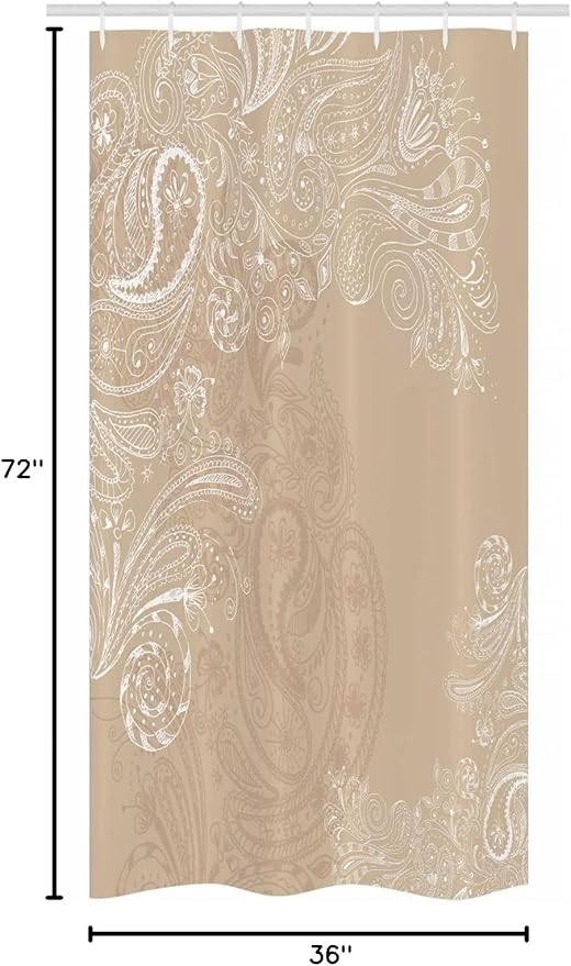 Ambesonne Beige Stall Shower Curtain, Hand Drawn Swirling Floral Motifs Antique Eastern Blossoms Indigenous Nostalgic Bohemian, Fabric Bathroom Decor Set with Hooks, 36" W x 72" L, Beige