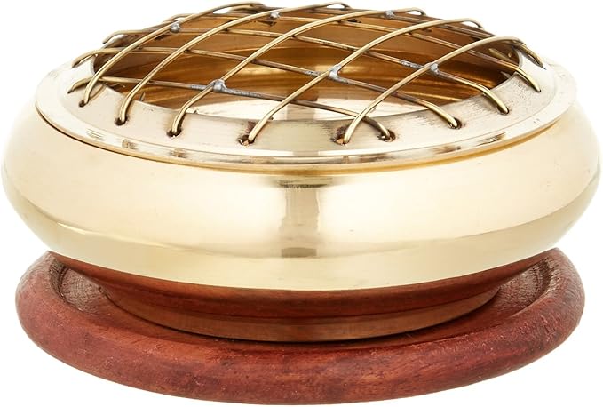 Screen Charcoal Incense Burner 3" Diameter with Wooden Coaster