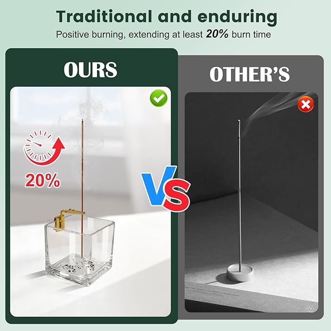 Incense Holder for Sticks: Long Time Burning Incense Burner with Glass Ash Catcher for Yoga Meditation - Installation Free Decoration Accessory for Home Room Apartment Decor