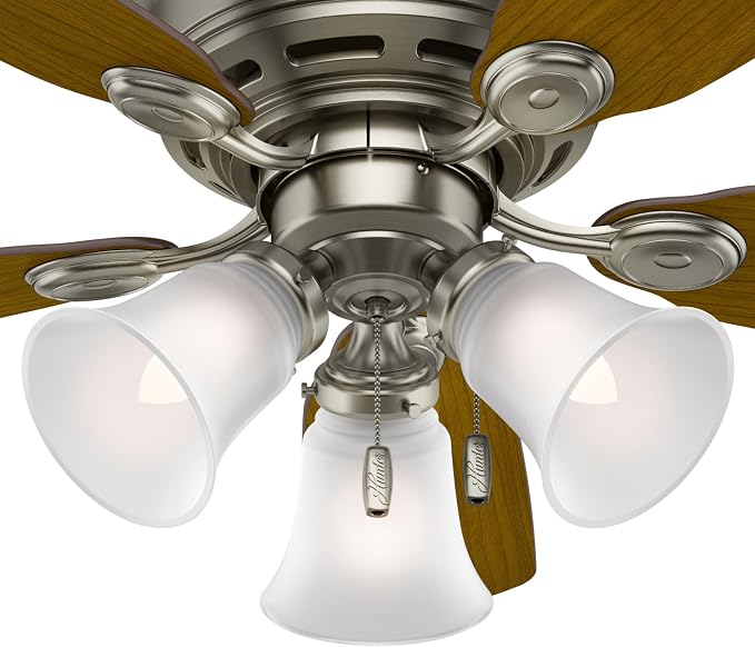 Hunter 42 inch Indoor Ceiling Fan No Light - Ceiling Fan without Light, Low Profile Flush Mount, 5 Blades, For Bedroom, Living Room, or Kitchen, Pull Chain - Low Profile IV 51060, Antique Pewter
