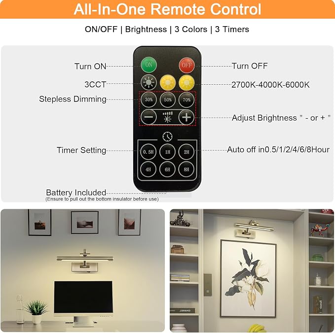 Tassuowell Wireless Picture Lights for Wall,12 Inch Battery Operated Picture Light,3CCT Dimmable Lights for Pictures on Wall with Timer and Remote for Display Photo Frame (Antique Bronze, 12inch)