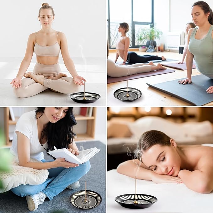 Incense Holder for Sticks, Palo Santo, Sage, 6.7" Incense Stick Holder with 9 Incense Holes, Ceramic Incense Holder with Ash Catcher for Meditation Yoga Relaxation Home Decor (Black)