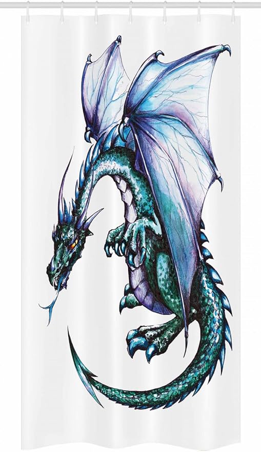 Ambesonne Dragon Stall Shower Curtain, Epic Beast Created Vibrant Gradient Colored Graphic Devil Image, Fabric Bathroom Decor Set with Hooks, 36" W x 72" L, Purple Teal