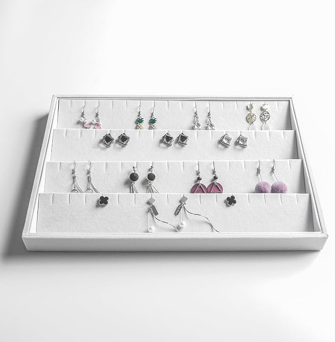 Frebeauty Jewelry Trays for Drawer,Set of 4 Jewelry Organizer and Storage | Velvet Material,Stackable,Adjustable Dividers,Drawer Inserts for Rings Studs Bracelet,Earring Organizer for Women Girls