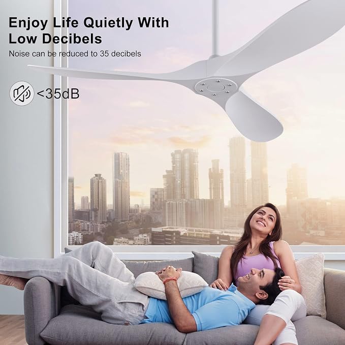 KBZZ 52'' Ceiling Fan Without Light, ABS Ceiling Fan with 3 Blade and Down Rods, Remote Control, DC Motor, Indoor Outdoor Ceiling Fans for Patio, Living Room, Bedroom, Office