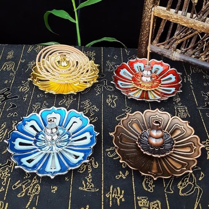 Lotus Shape Incense Holder, Bronze Detachable Burner with Stick Tray, Meditation Yoga Home Decor