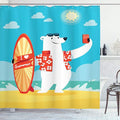 Ambesonne Sea Animals Shower Curtain, Polar Bear with I Love Summer Surfboard Taking Selfie at Beach Comic Fun Art, Cloth Fabric Bathroom Decor Set with Hooks, 69" W x 75" L, Aqua Yellow