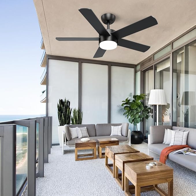 POCHFAN 42 inch Black Ceiling Fans with Lights and Remote Control, LED Ceiling Fan Dimmable 3 CCT 6-Speed, Noiseless Modern Ceiling Fan for Bedroom, Living Room, Dining Room, ETL Listed
