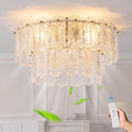 Crystal Caged Ceiling Fan with Light Flush Mount, 20inch Crystals Ceiling Fan with Light and Remote,Gold Crystal Fandelier Ceilings Fans with Lights for Bedroom,Nursery, Foyer