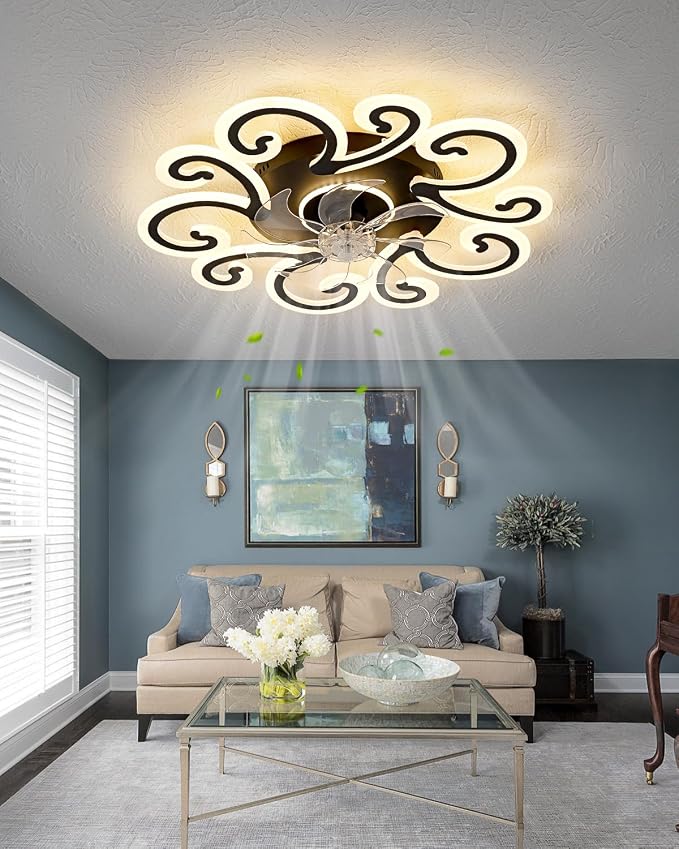 Remote-Controlled Ceiling Fan with Light, Modern Ceiling Fan with Lighting, Stepless Dimming with Color Temperature Adjustment, 6-Speed Settings, Suitable for Bedrooms and Living Rooms (Black)