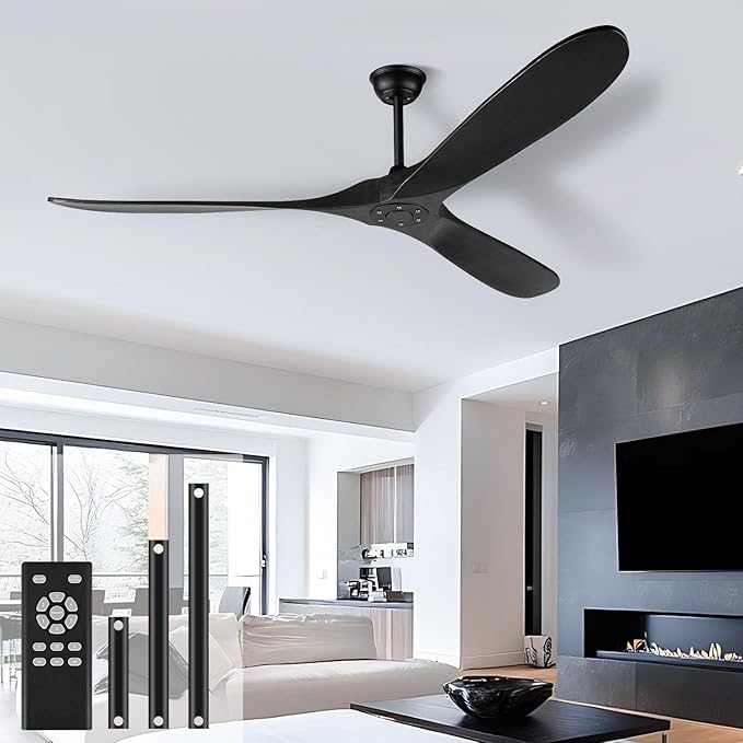 heimo 60 Inch Black Ceiling Fan No Light，Indoor Outdoor 3 Blade Wood Ceiling Fans Without Lights for Patios Bedroom Living Room Farmhouse Big Outside Fan for Sloped Angled Ceiling