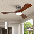 42-Inch Brushed Nickel Ceiling Fan with Lights, Remote Control, Flush Mount, Dimmable, Reversible, Wood Blades, Power-Off Memory, Modern Hugger Ceiling Fan for Indoor Outdoor