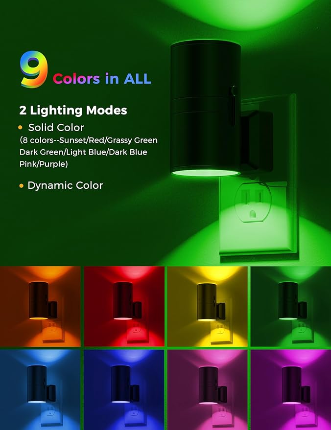 L LOHAS LED Night Light, Night Lights Plug into Wall, Color Changing | Nightlight RGB with Light Sensor, Home Decor for Kids Gifts, Halloween, Christmas, Holiday, Hallway Bedroom Kids Room, 2 Pack