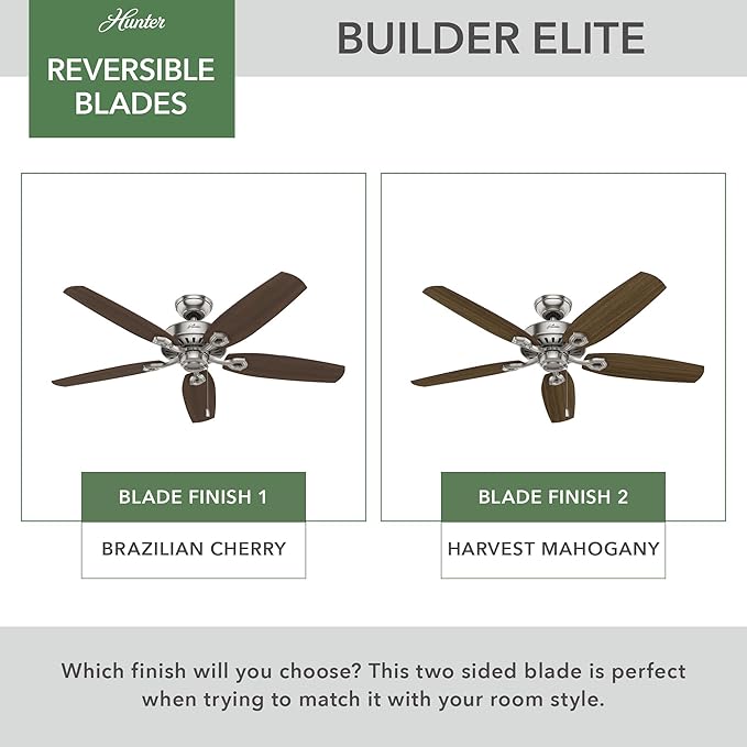 Hunter Builder Elite, Indoor, Ceiling Fan, 52 inch, Brushed Nickel