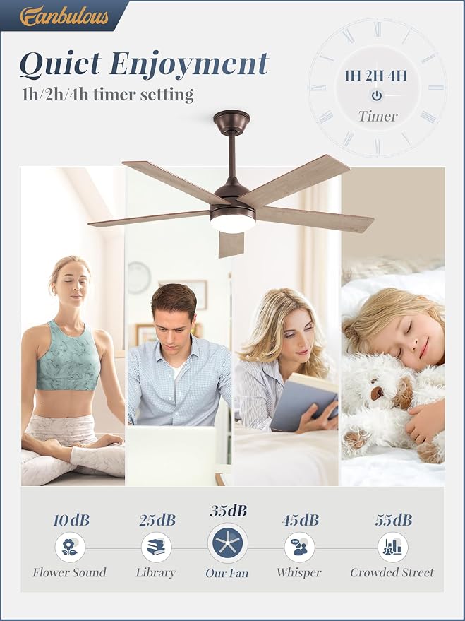 Fanbulous 48 Inch Ceiling Fan with Light and Remote, Brown Ceiling Fans with Light, 5 Dual-Color Blades, Reversible Quiet DC Motor, 6 Speeds, 3CCT Adjustable LED for Bedroom Living Room Kitchen Patio