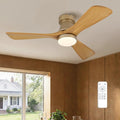 42 Inch Gold Ceiling Fan with Lights, Remote Control, Flush Mount, Dimmable, Reversible, Wood Blades, Power-Off Memory, Quiet DC Motor, Modern Hugger Ceiling Fan for Indoor Outdoor Gold