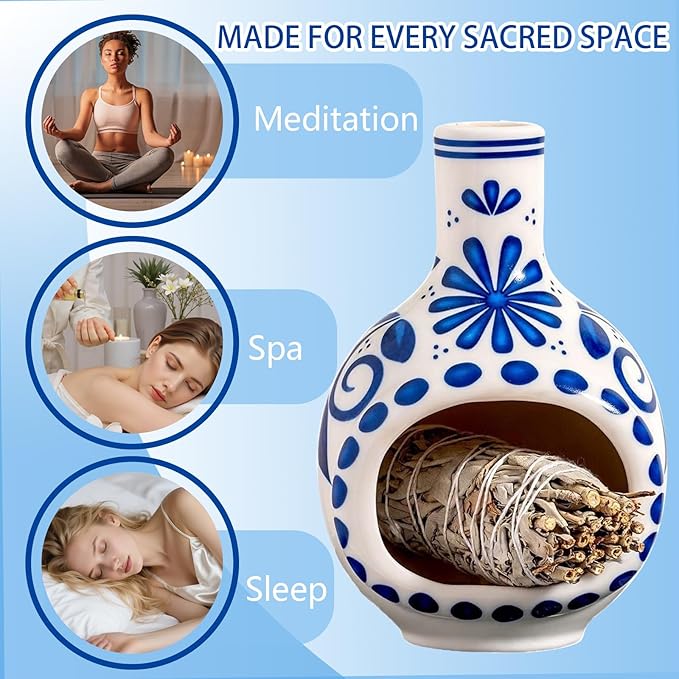 Ceramic Incense Holder Palo Santo Holder Handcrafted Dual-Use for Sage Sticks Cones Incense Burner for Yoga Meditation Aromatherapy Healing Home Decor Blue and White Porcelain (Style A)