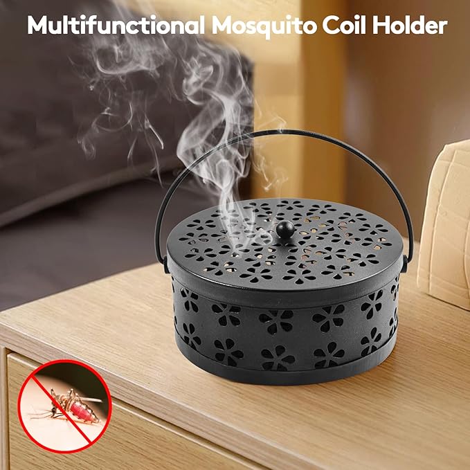 4 Pieces Mosquito Coil Holder Incense Coil Burner Indoor Outdoor Camping Use Portable Mosquito Repellent Coil Holder Incense Burner Holder (Black Blossom)