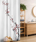 Ambesonne Watercolor Flower Stall Shower Curtain, Sakura Tree Cherry Branches in Classic Style Artwork, Fabric Bathroom Decor Set with Hooks, 36" W x 72" L, Coral Black
