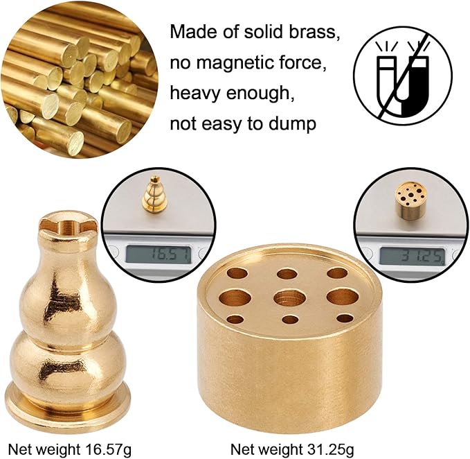 OIIKI 3 in 1 Stick Incense Burner, 6.7 Inch Brass Incense Holder, Alloy Cone Ash Catcher for Indoor Outdoor Use