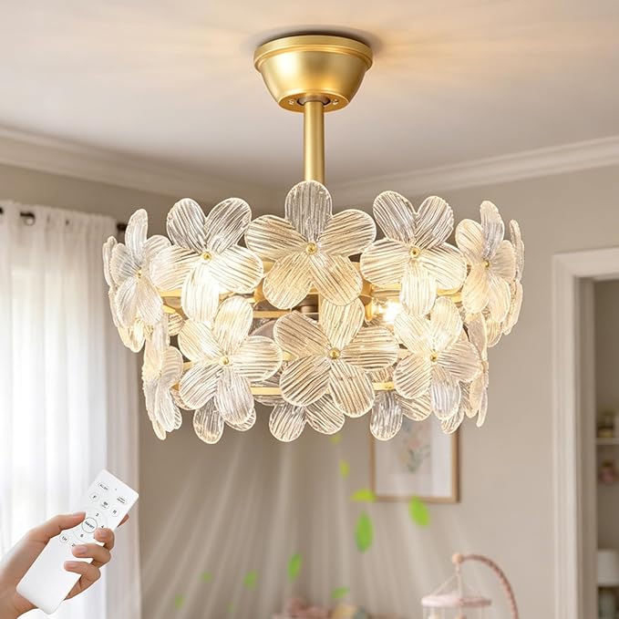 Depuley Bedroom Ceiling Fan with Lights: 20" Gold Chandelier Small Fan with Remote Control - Modern Flower Fandelier for Girl's Bedroom Living Room Nursery (E26 Bulbs Not Included)