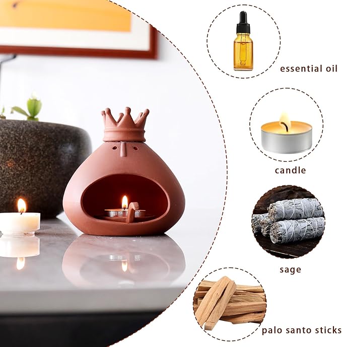 Terracotta Palo Santo Holder Incense Burner with Handcraft Small Ceramic Sage Burner Holder for Meditation Yoga Aromatherapy Study Home Decor Palo Santo Chimney Burning Bowl