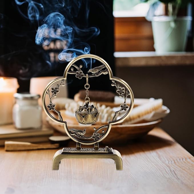 Homoyoyo Mini Hanging Thurible Incense Burner | Vintage Alloy Censer with Chain Rack | Retro Lotus Ball Ornament for Incense Cones/Charcoal | Compact Aromatherapy Decor for Home,Meditation&Present