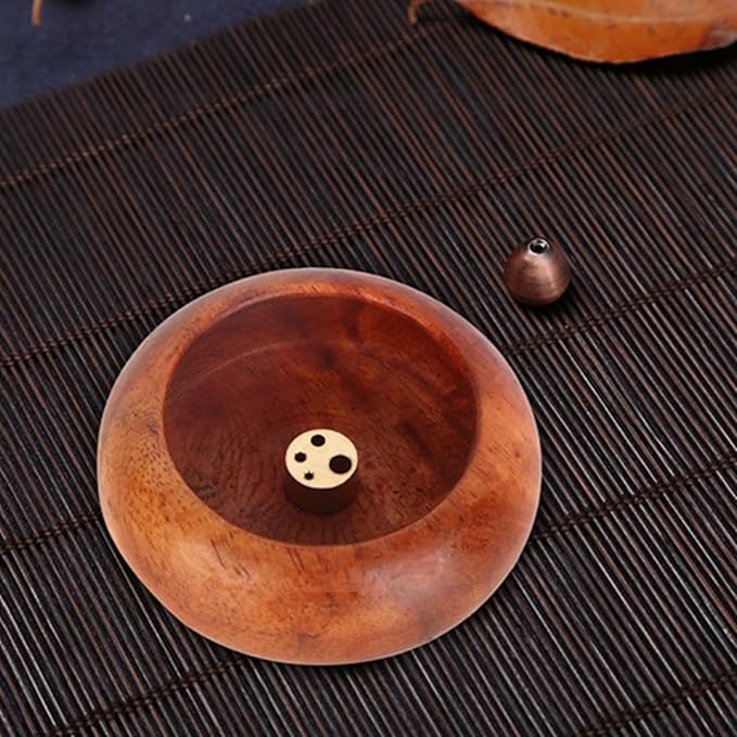 Mini Incense Holder, 6cm Wooden Round Incense Stick Holder Bowl Ash Catcher(Rosewood)