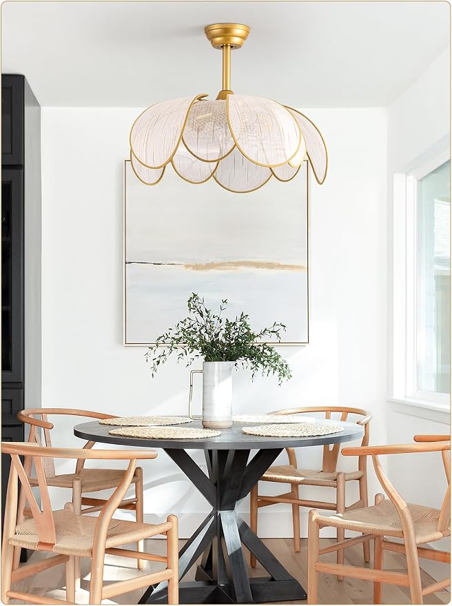 26" Flower Ceiling Fans with Lights and Remote Control,Boho Gold Chandelier Fan with 6 Speeds, Modern Fandelier for Kitchen Island,Dining Room,Living Room,Nursery