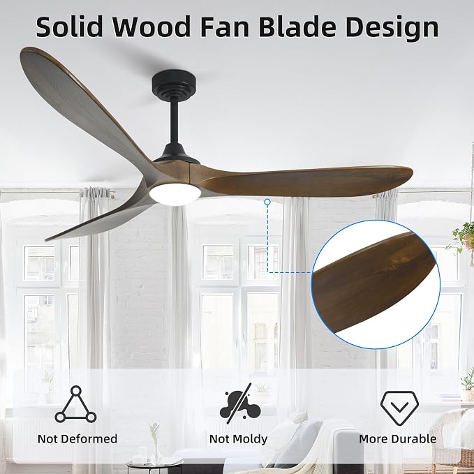Ceiling Fan with Lights, 72'' Solid Wood Indoor/Outdoor Ceiling Fan with Quiet Reversible DC Motor, Compatible with Alexa/Google/App, 3CCT Dimmable, 6 Speeds Bronze Outdoor Fan for Patio Porch